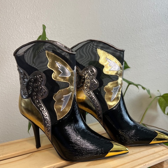 Jeffrey Campbell Shoes - NWT | Jeffrey Campbell Nevertheless Western Ankle Boot | Black, Gold, Silver